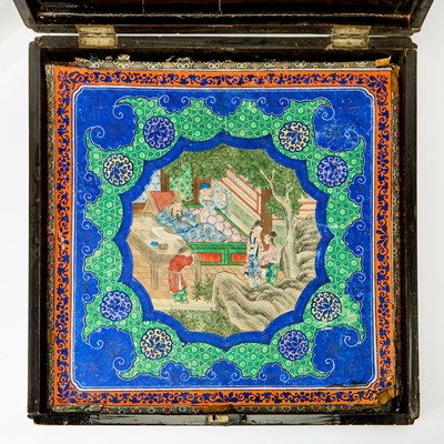 Lot 105 - A Chinese Export Gilt Decorated Black Lacquer Box