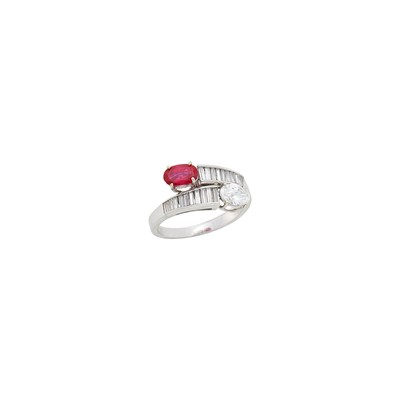 Lot 119 - White Gold, Ruby and Diamond Crossover Ring