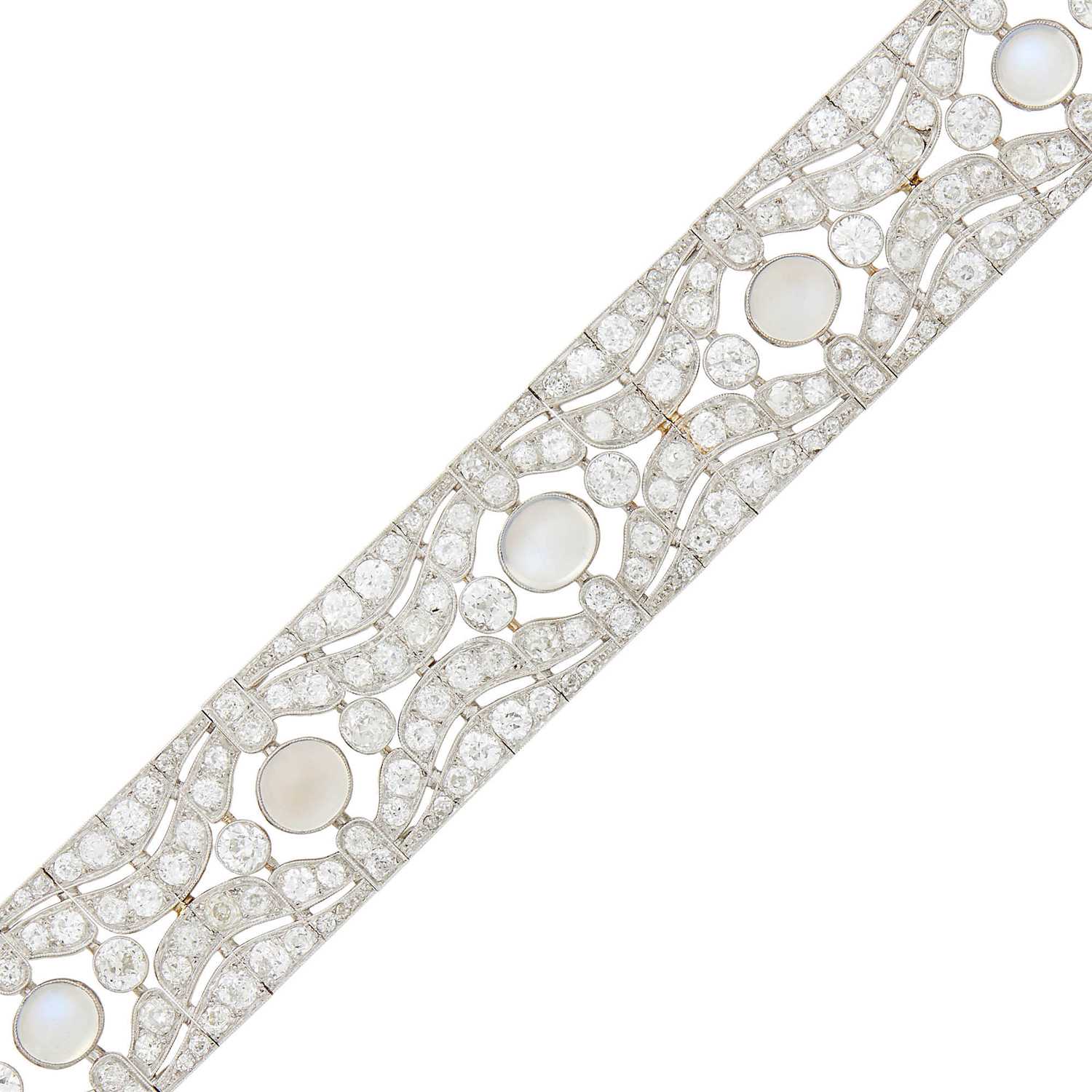 Lot 181 - Platinum, Moonstone and Diamond Bracelet, France
