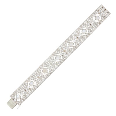 Lot 181 - Platinum, Moonstone and Diamond Bracelet, France