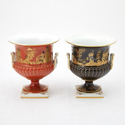 Lot 318 - Two Atelier Le Tallec for Tiffany & Co. Orange and Black-Ground Gilt Decorated Porcelain Vases