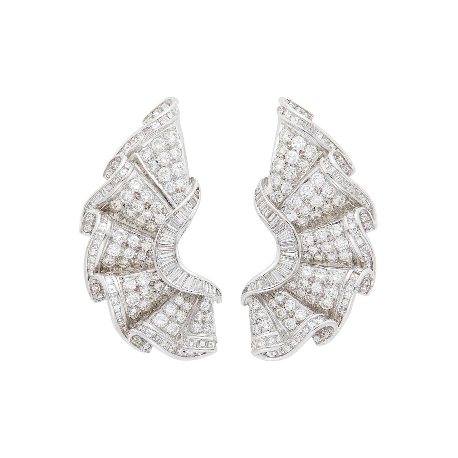 Lot 122 - Adler Pair of White Gold and Diamond Fan Earclips