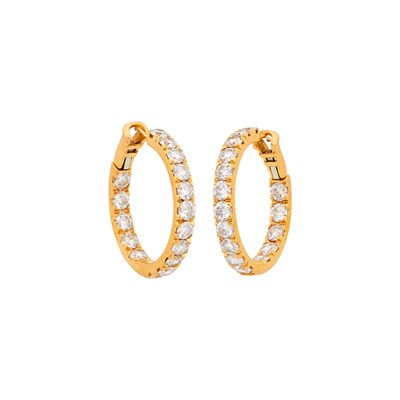 Lot 85 - Pair of Gold and Diamond Hoop Earrings