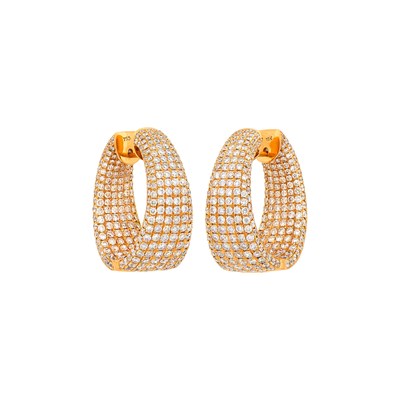 Lot 93 - Pair of Rose Gold and Diamond Hoop Earrings