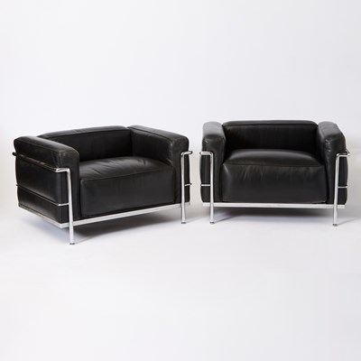 Lot 222 - Pair of Le Corbusier for Cassina Leather Upholstered and Chromed Metal “LC2” Armchairs
