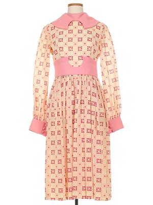 Lot 285 - Ronald Amey Ivory and Pink Block Print Dress