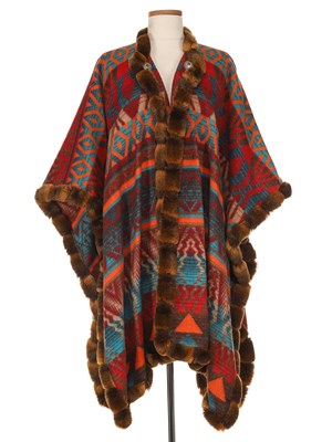 Lot 41 - Tasha Polizzi Multicolor Wool and Faux Fur Trim Poncho