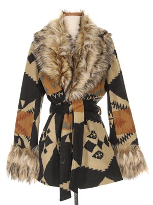 Lot 41 - Tasha Polizzi Multicolor Wool and Faux Fur Trim Poncho