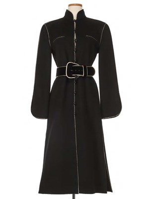 Lot 241 - Jean-Louis Scherrer Black Wool, Gold Metallic Trimmed Robe Coat