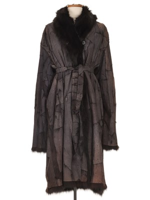 Lot 563 - Brown Leather & Black Fox Fur Lined Over Coat