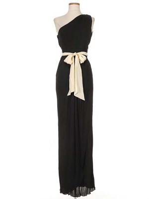 Lot 133 - Morty Sussman for Mollie Parnis Boutique Black Silk Knit One-Shoulder Pleated Maxi Dress