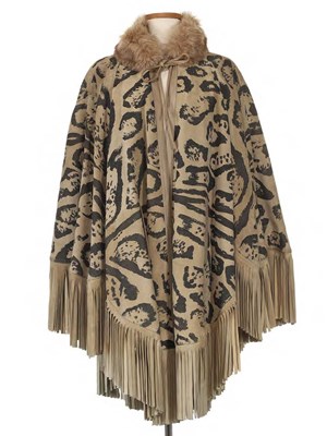 Lot 237 - Christian Dior Biege and Black Fringed Suede Animal Print Cape