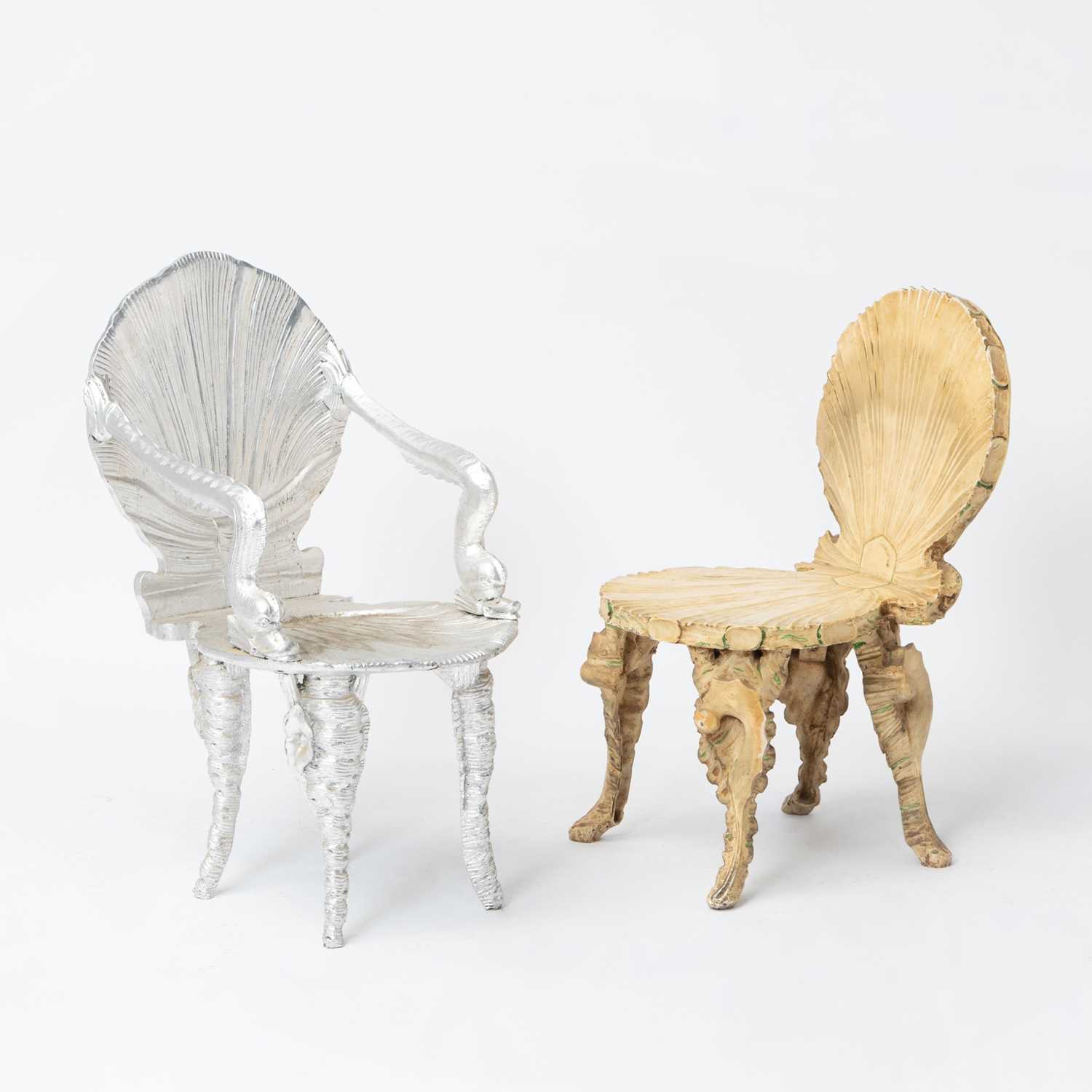 Lot 67 - Italian Metallic Painted Wood Grotto Armchair