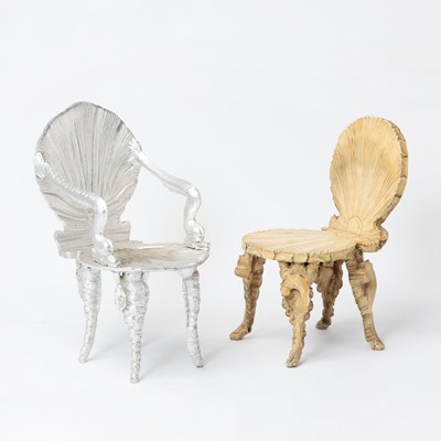 Lot 67 - Italian Metallic Painted Wood Grotto Armchair