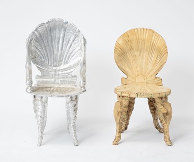 Lot 67 - Italian Metallic Painted Wood Grotto Armchair