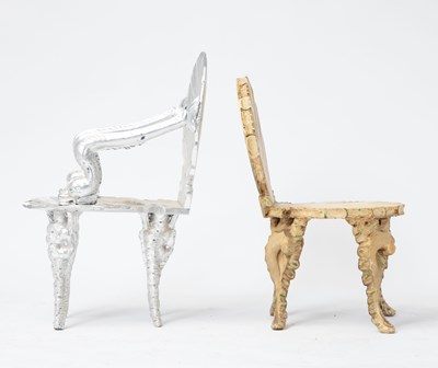 Lot 67 - Italian Metallic Painted Wood Grotto Armchair