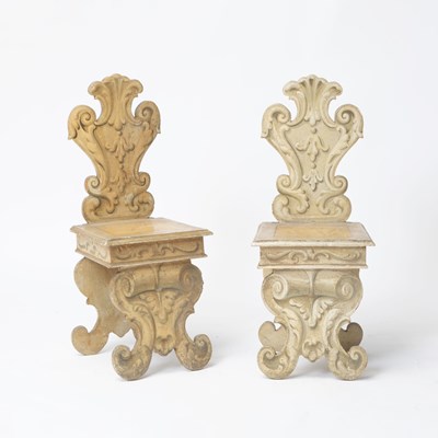 Lot 11 - Pair of Italian Renaissance-Style Painted Wood Sgabello Chairs