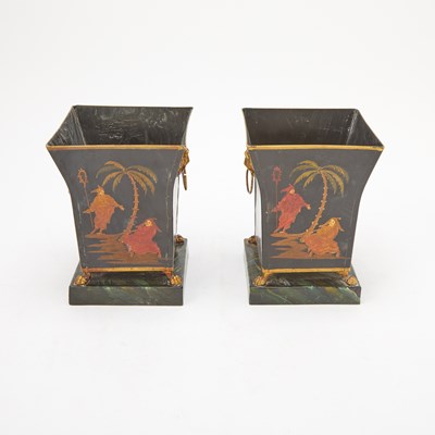 Lot 474 - Pair of Regency Style Tole Painted Planters