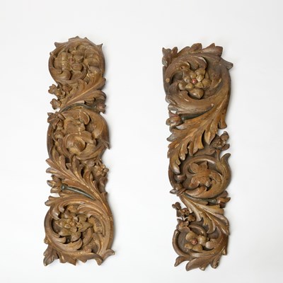 Lot 462 - Pair of Rococo Style Polychrome Painted Wood Appliques