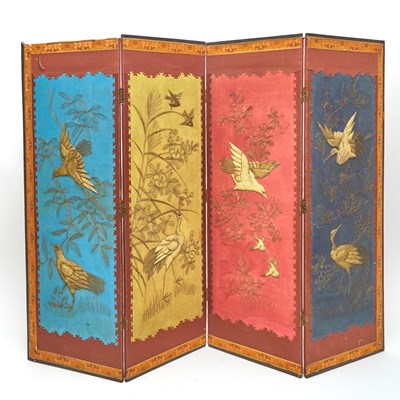 Lot 88 - Japanese Gold Thread and Embroidered 4-panel Screen