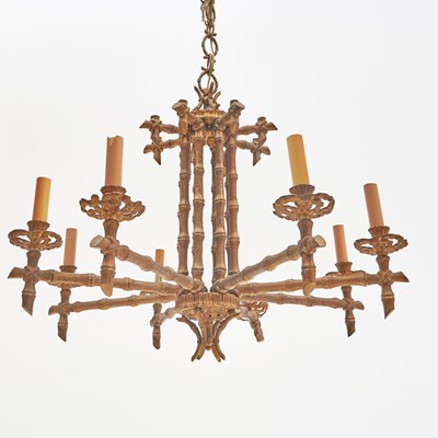 Lot 473 - Regency Style Brass Faux Bamboo Eight -Light Chandelier