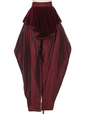 Lot 125 - Pair of Gianni Versace Burgundy Cotton, Velvet and Taffeta Harem Pants