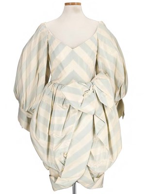 Lot 120 - Christian Dior Light Blue and Creme Silk Stripe Evening Dress