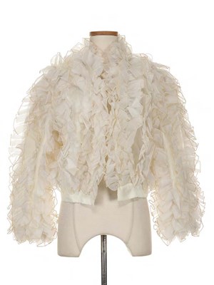 Lot 223 - White Ruffle and Embroidered Cropped Jacket