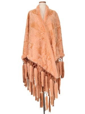 Lot 30 - Christian Dior Peach Astrakhan Fur & Mink Trimmed Leather Shawl