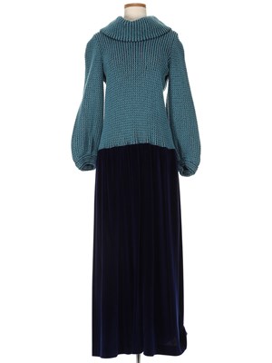 Lot 24 - Christian Dior Marine Blue & Royal Blue Cable Knit & Velour Maxi Dress