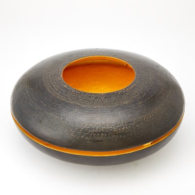 Lot 254 - Herve Wahlen Gilt and Patinated Copper Sculptural Centerpiece Vessel