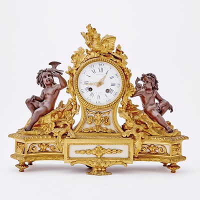 Lot 301 - Napoleon III Gilt and Patinated Bronze Figural Mantel Clock (Raingo Freres)