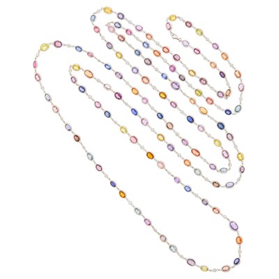 Lot 41 - Long White Gold, Multicolored Sapphire and Diamond Chain Necklace