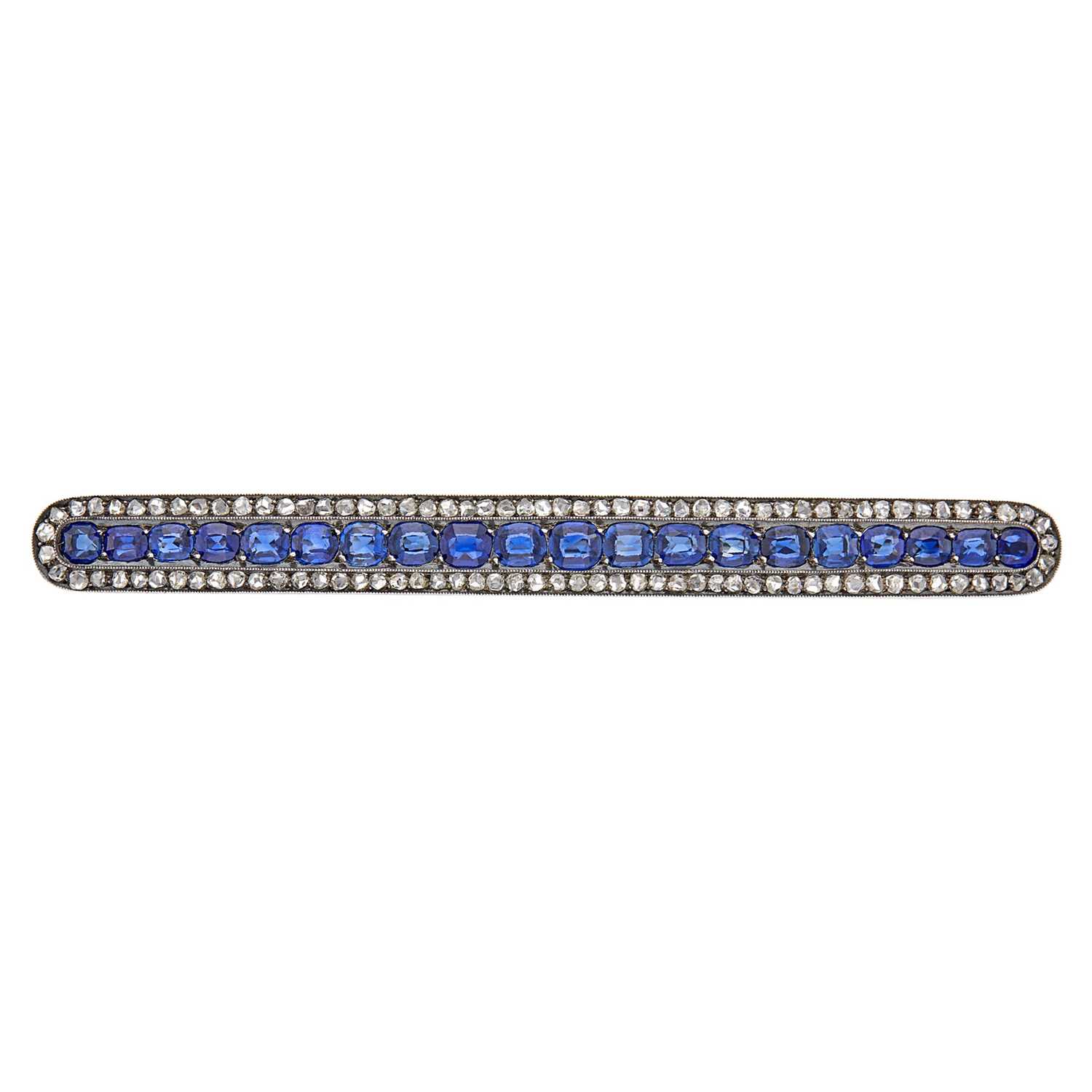 Lot 136 - Antique Silver, Gold, Sapphire and Diamond Bar Pin