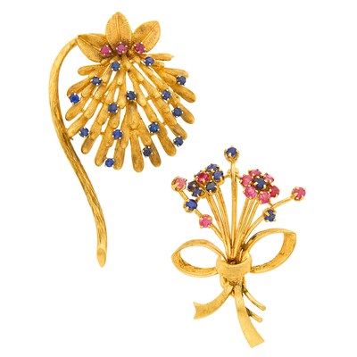 Lot 3197 - Two Gold and Gem-Set Brooches