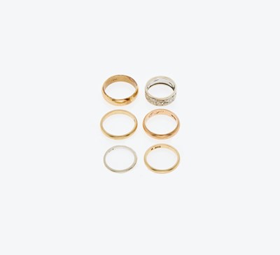 Lot 3314 - Six Yellow, White and Rose Gold Band Rings