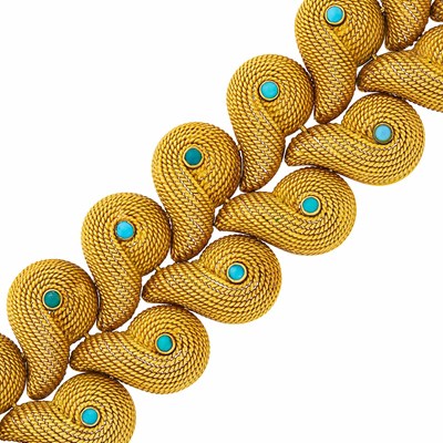 Lot 125 - Wide Two Row Gold and Turquoise Bracelet