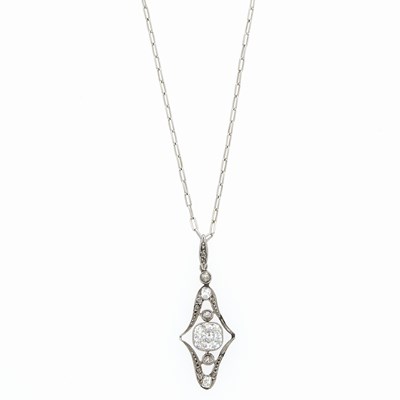 Lot 3147 - Platinum and Diamond Pendant with Chain Necklace