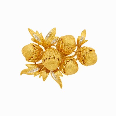 Lot 1099 - Two-Color Gold and Diamond Acorn Brooch