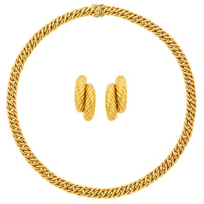 Lot 1047 - Gold Necklace and Pair of Half-Hoop Earclips