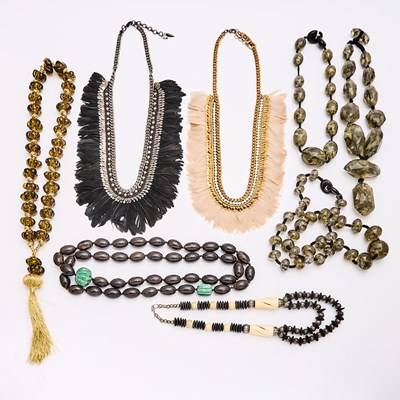 Lot 436 - Group of Seven Black and Dark Tone Necklaces