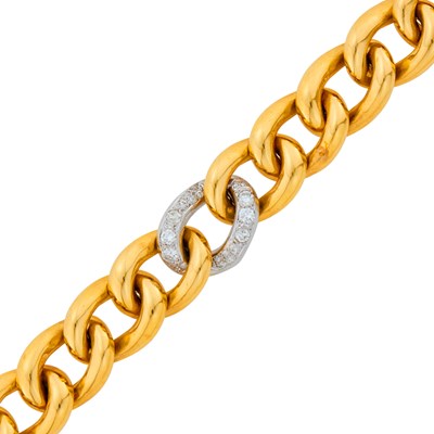 Lot 101 - Two-Color Gold and Diamond Oval Link Bracelet