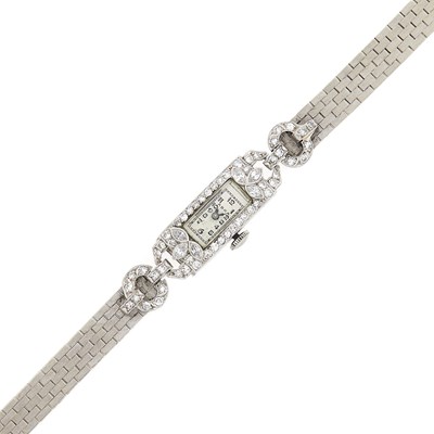 Lot 1143 - Platinum, White Gold and Diamond Wristwatch