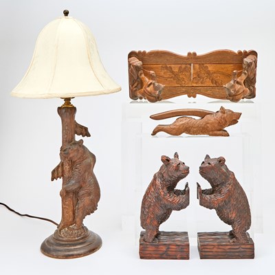 Lot 305 - Group of Black Forest Carved Wood Bear Table Articles