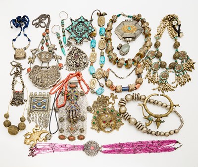 Lot 605 - Large Group of Ethnic Metal, Enamel, Stone and Glass Jewelry