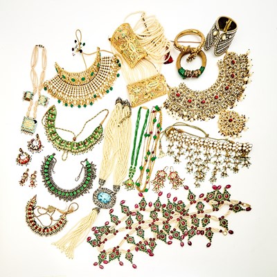 Lot 300 - Group of Middle Eastern Style Metal, Enamel, Faux Pearl and Glass Costume Jewelry