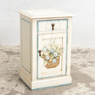 Lot 34 - White Painted Decopauge Decorated Nightstand