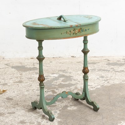 Lot 16 - Blue and Floral Painted Work Table