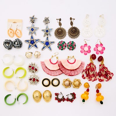 Lot 613 - Group of Twenty Pairs of Costume Earrings