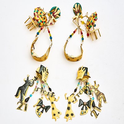 Lot 52 - Two Pairs of Lunch at the Ritz Enamel and Metal Earrings